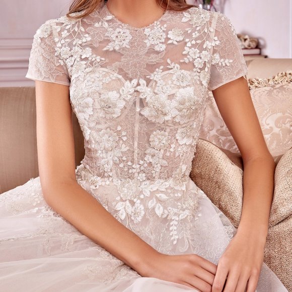 OFF WHITE PROM PARTY WEDDING BRIDAL FORMAL A-LINE ROSE-FILLED TEA DRESS A1026S - Picture 7 of 10